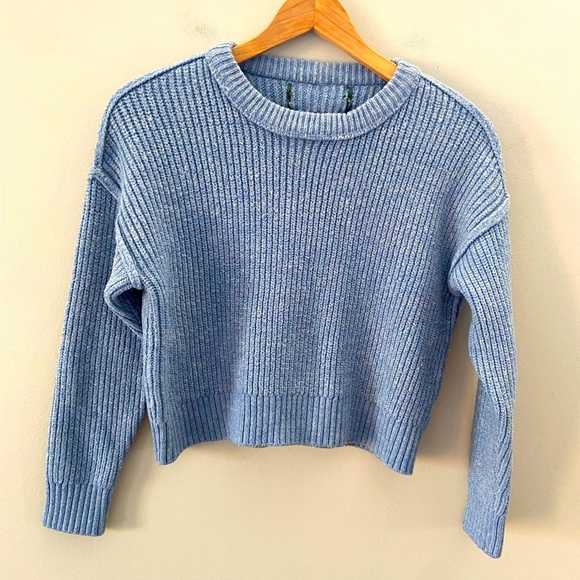 American Eagle Wool Blend Cropped Exposed Seam Crewneck Dolman Knit Sweater - Picture 1 of 5